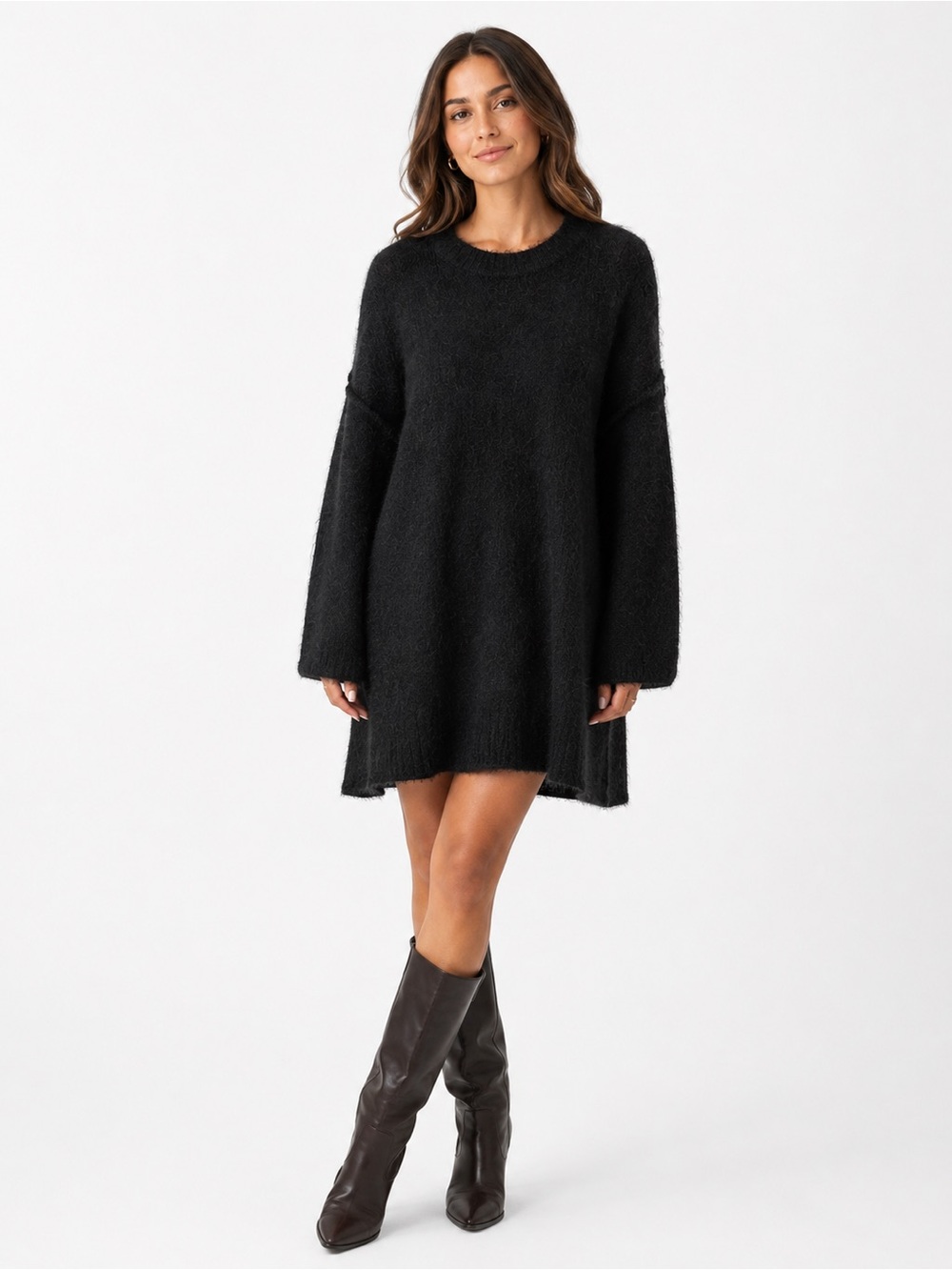 TopShop Long Sleeve Sweater Dress Black